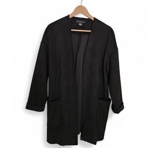 Joan Vass Womens Black Open Front Lagenlook 3/4 Sleeve Cardigan Size M